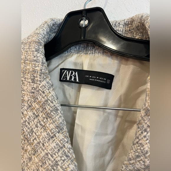 Zara Double Breasted Textured Weave Jacket Blazer Size Medium - Picture 8 of 11
